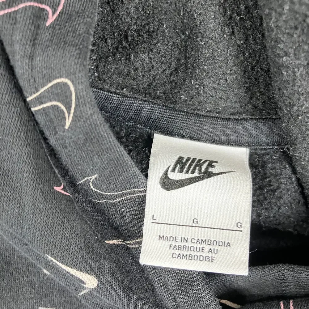 Nike Hoodie Girls Large Black‎ Pullover Swoosh Print Athletic Sweatshirt